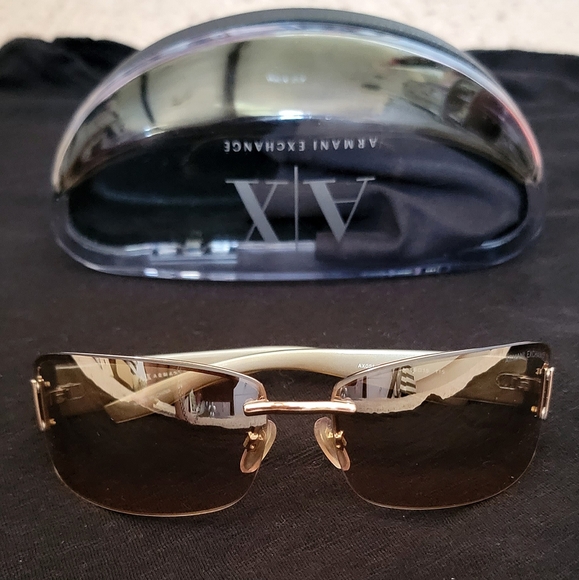 A/X Armani Exchange Accessories - Armani Exchange Rimless Woman's Sunglasses champagne beige light tan rectangle